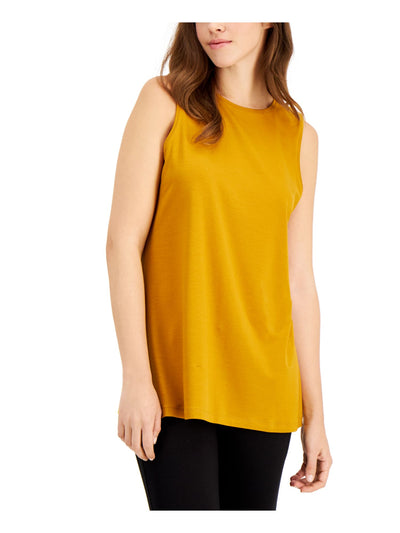 EILEEN FISHER Womens Gold Stretch Crew Neck Tunic Top S