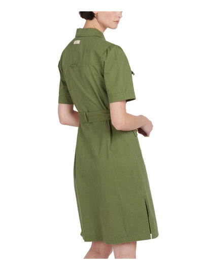 BARBOUR Womens Green Pocketed Point Collar Above The Knee Shirt Dress 14