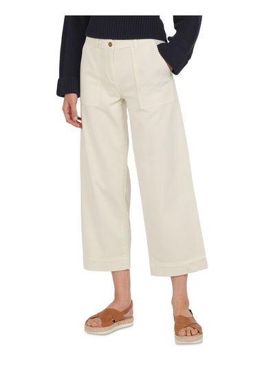 BARBOUR Womens Ivory Stretch Pocketed Zippered Cropped Mid-rise Trousers Wide Leg Pants 6