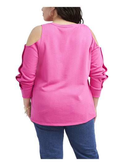 VINCE CAMUTO Womens Pink Cold Shoulder Long Sleeve With Snap Buttons Crew Neck Top Plus 1X