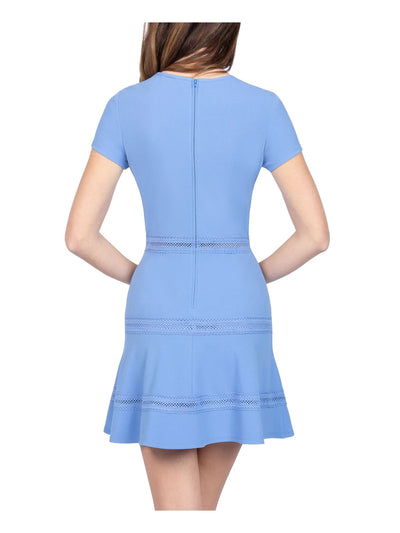 B DARLIN Womens Light Blue Short Sleeve Jewel Neck Short Fit + Flare Dress 15\16