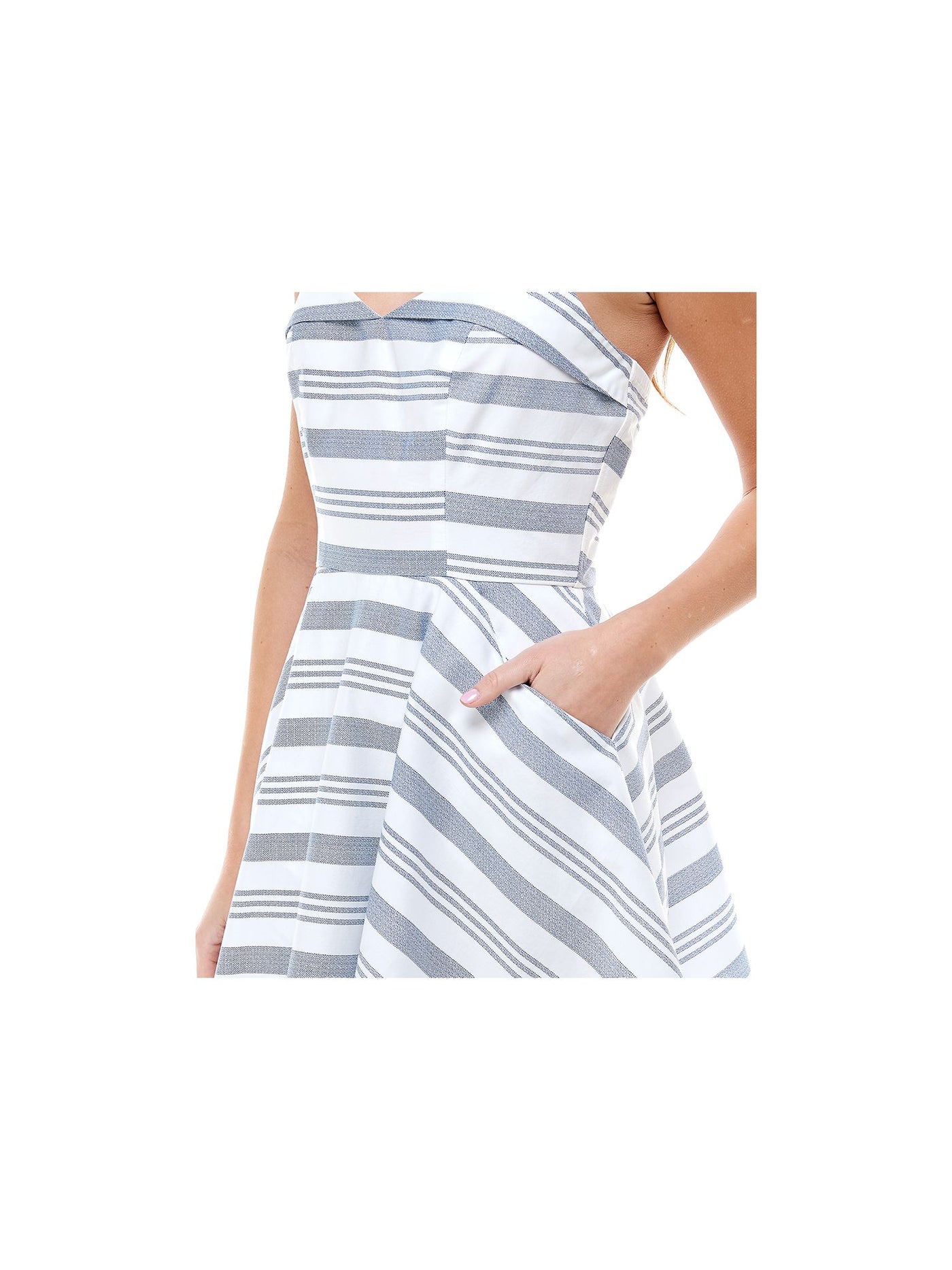 TRIXXI Womens Blue Zippered Striped Spaghetti Strap Sweetheart Neckline Mini Fit + Flare Dress 0