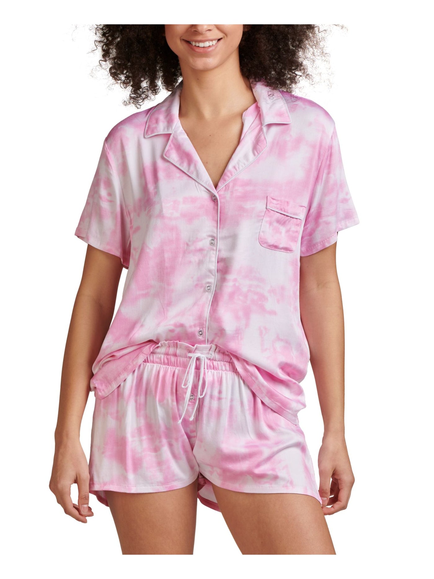 SPLENDID Womens Pink Tie Dye Short Sleeve Button Up Top and Shorts Pajamas M