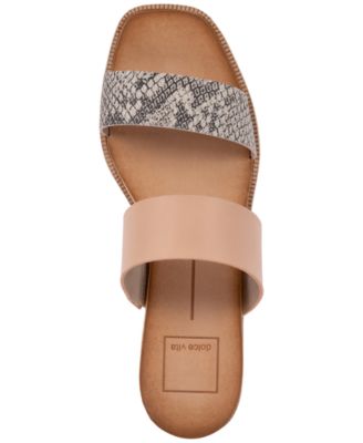 DOLCE VITA Womens Beige Snakeskin 1/2" Platform Comfort Parni Square Toe Wedge Slip On Leather Slide Sandals Shoes 9.5