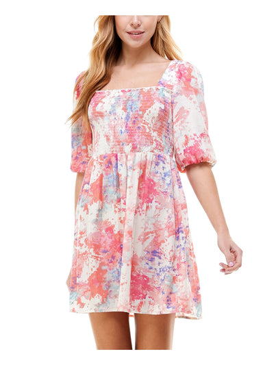 CITY STUDIO Womens Pouf Square Neck Smock Fit + Flare Dress