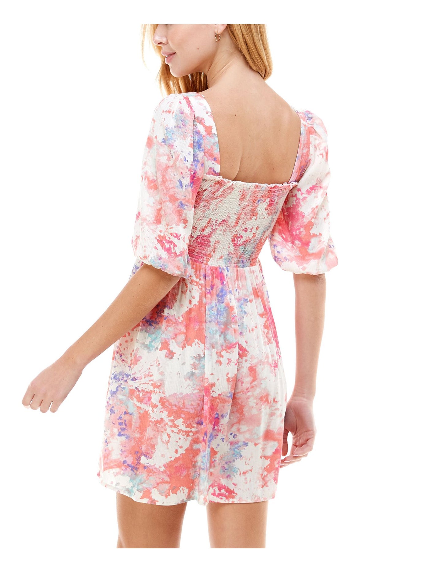 CITY STUDIO Womens Pouf Square Neck Smock Fit + Flare Dress