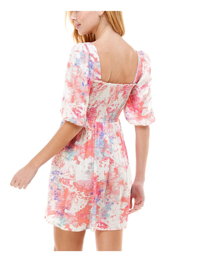 CITY STUDIO Womens Pouf Square Neck Smock Fit + Flare Dress