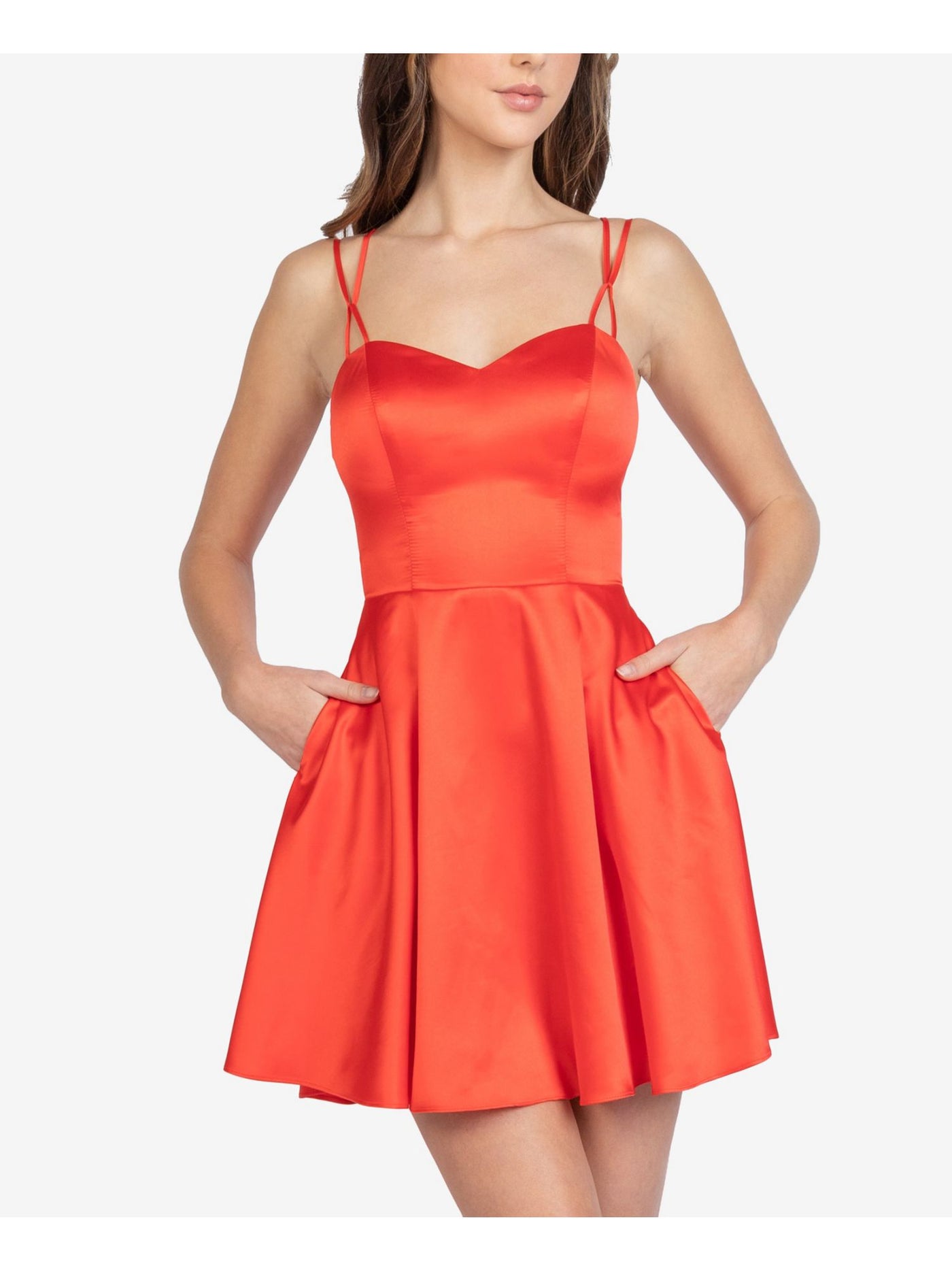 B DARLIN Womens Red Spaghetti Strap Sweetheart Neckline Short Cocktail Fit + Flare Dress 9\10