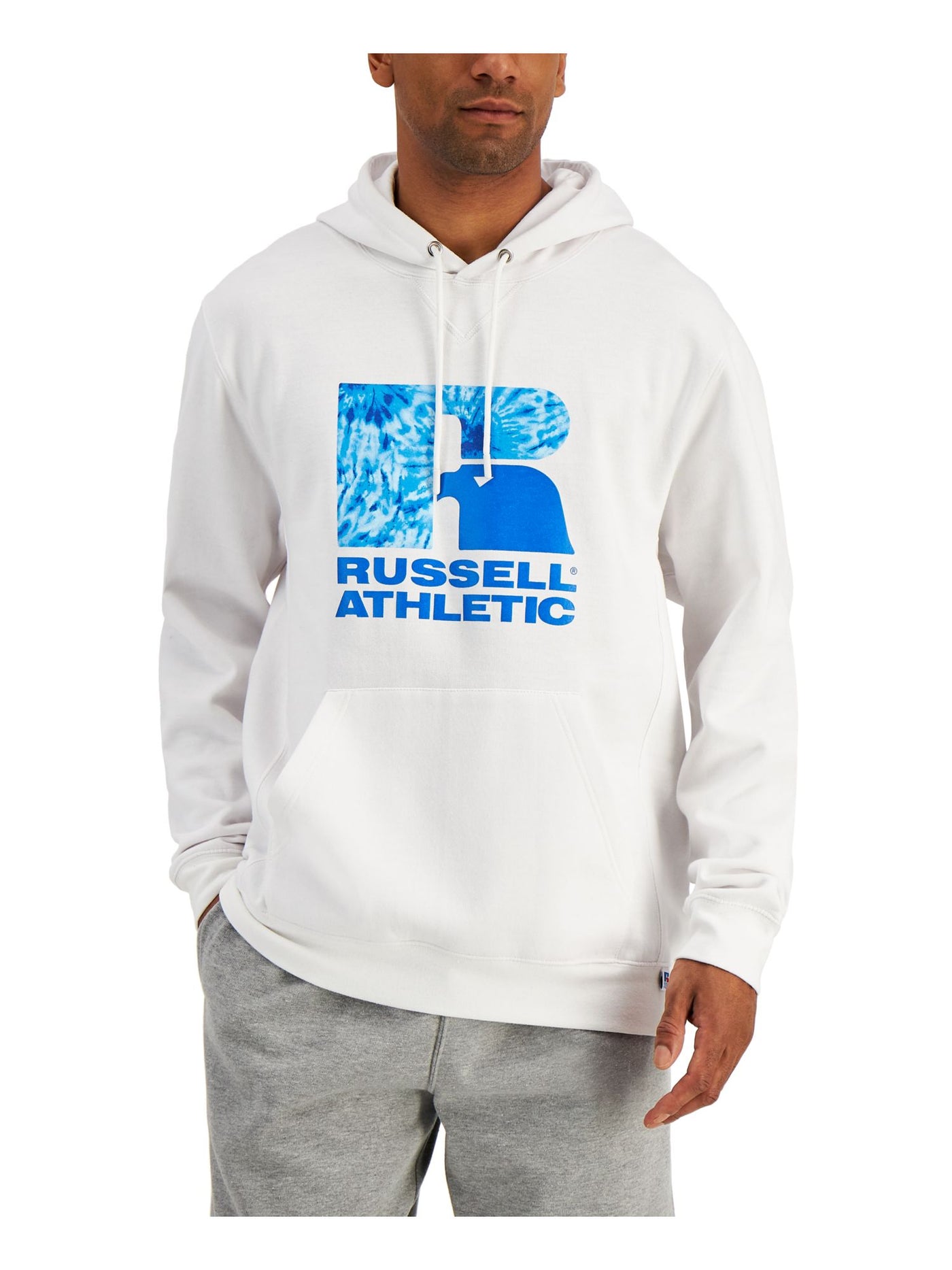 RUSSELL ATHLETIC Mens Santiago White Graphic Draw String Hoodie S