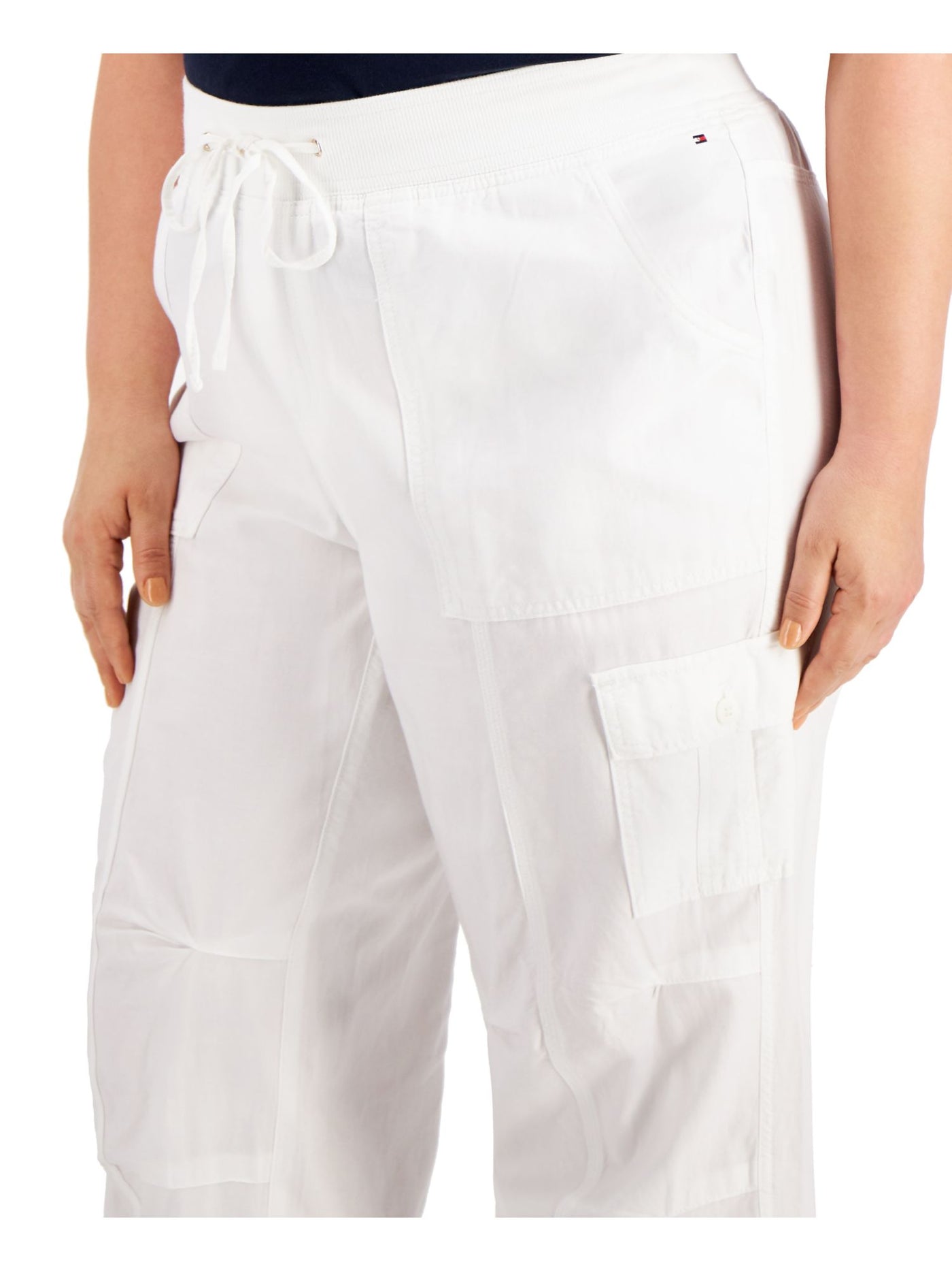 TOMMY HILFIGER Womens White Pocketed Mid-rise Drawstring Cargo Straight leg Pants Plus 3X