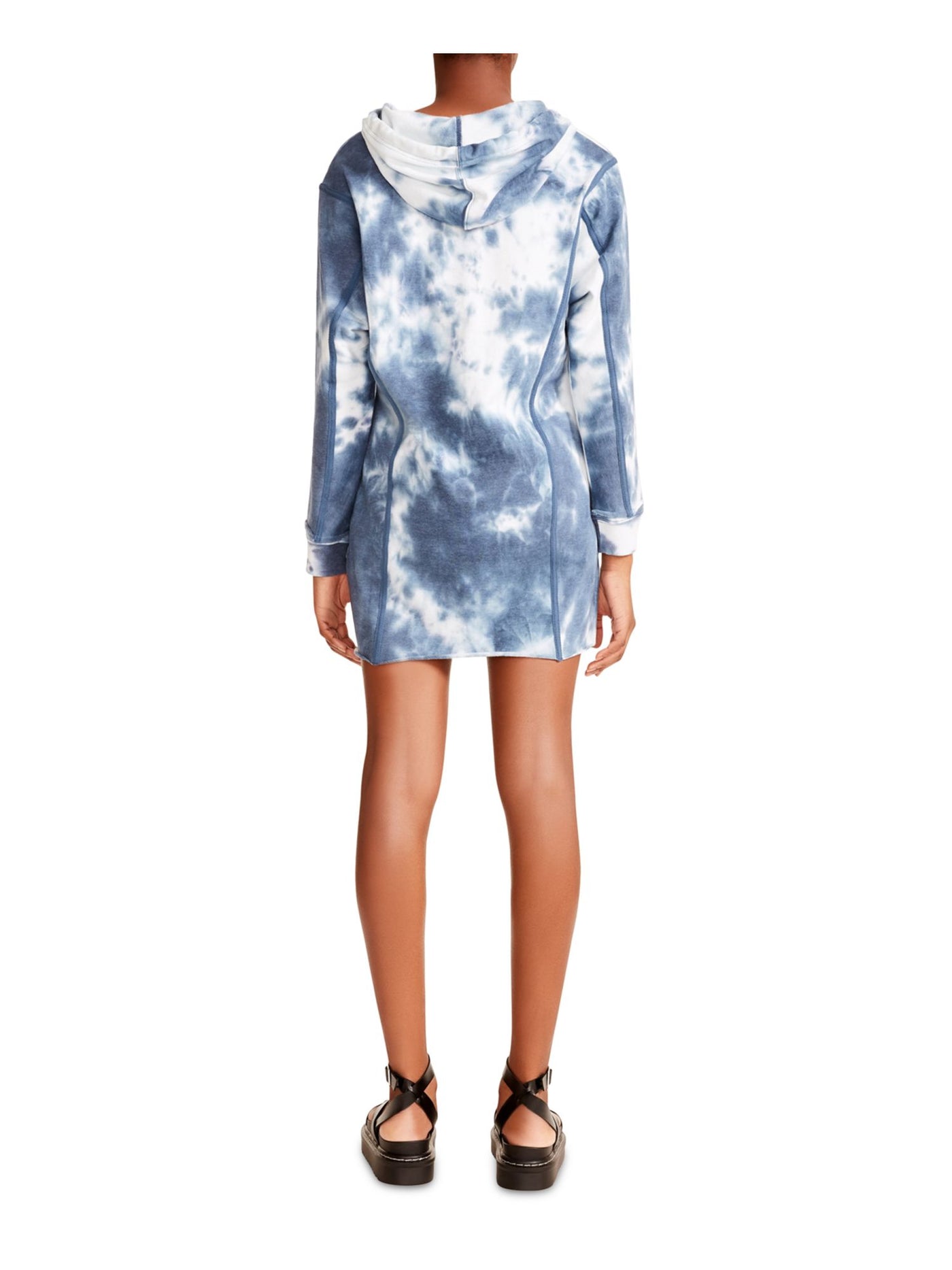 MADDEN GIRL Womens Blue Tie Dye Long Sleeve V Neck Mini Dress XS