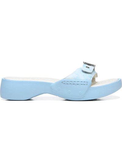 DR SCHOLLS Womens Light Blue Mixed Media 1" Platform Cushioned Rock On Round Toe Wedge Buckle Slide Sandals Shoes 11 M