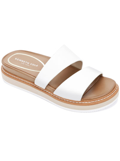 KENNETH COLE Womens White 1" Platform Cushioned Laney Open Toe Wedge Slip On Leather Slide Sandals Shoes 9 M