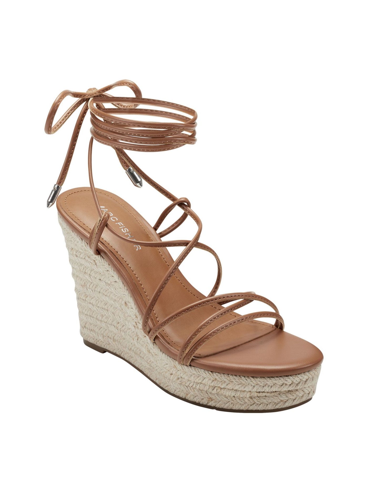 MARC FISHER Womens Brown 1" Platform Strappy Kyle Almond Toe Wedge Buckle Espadrille Shoes 8 M