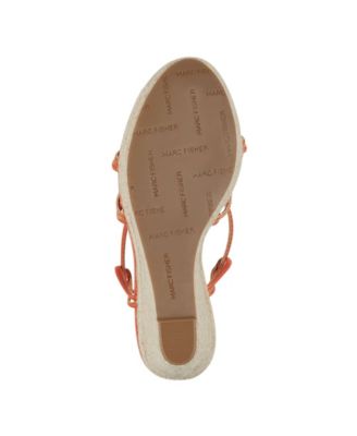 MARC FISHER Womens Orange 1" Platform Lace Strappy Kyle Almond Toe Wedge Buckle Dress Espadrille Shoes M