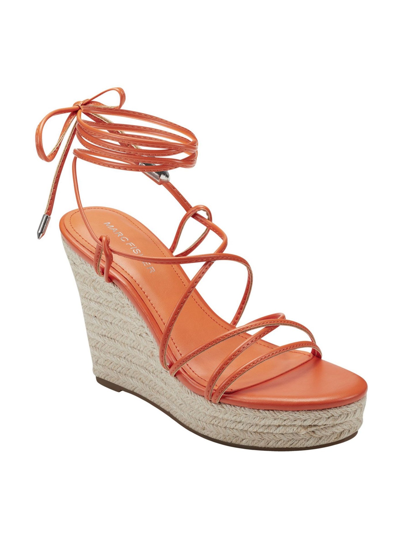 MARC FISHER Womens Orange 1" Platform Lace Strappy Kyle Almond Toe Wedge Buckle Dress Espadrille Shoes 7.5 M