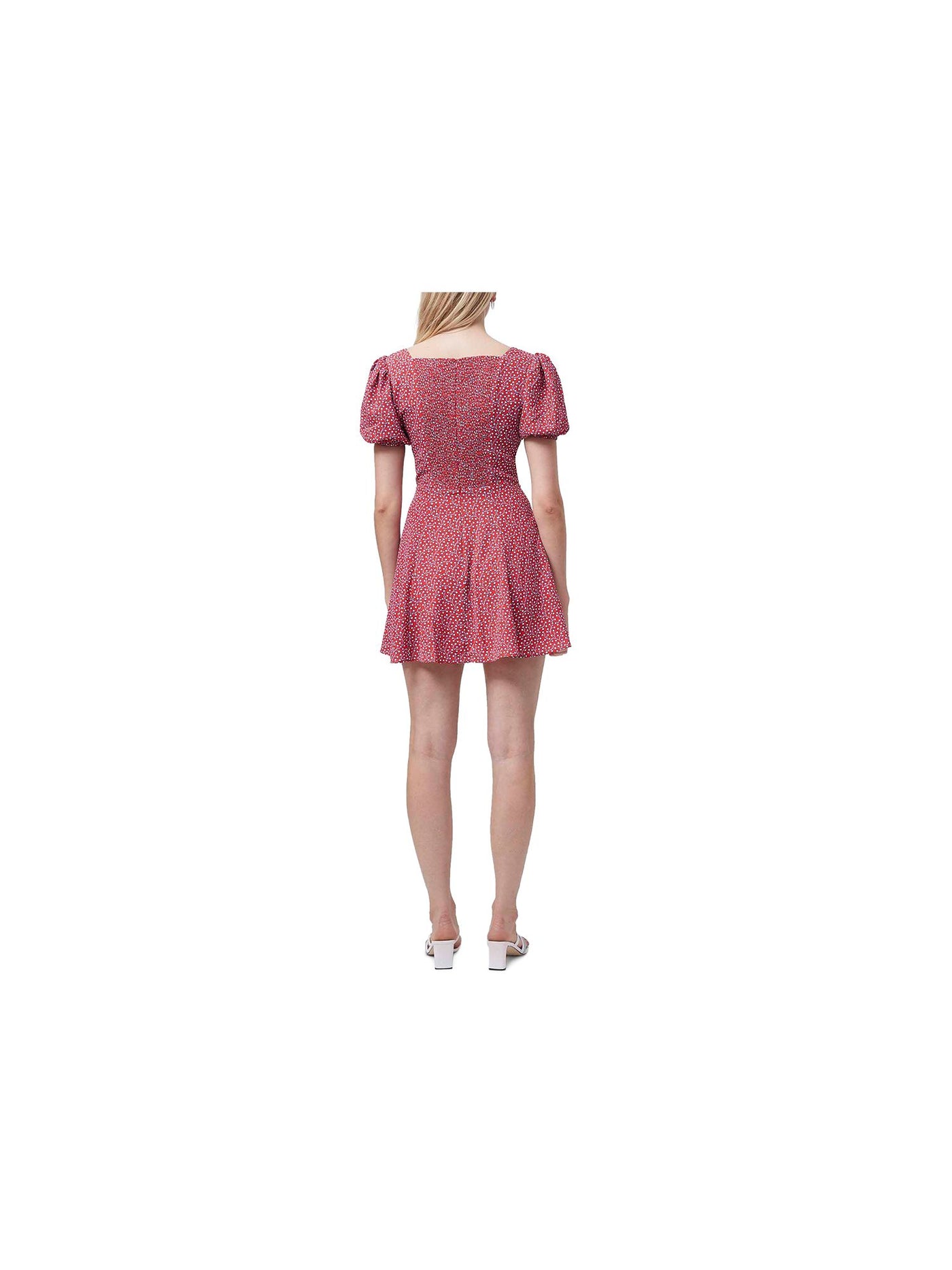 FRENCH CONNECTION Womens Red Zippered Ruched Floral Pouf Sleeve Sweetheart Neckline Mini Party Fit + Flare Dress 0