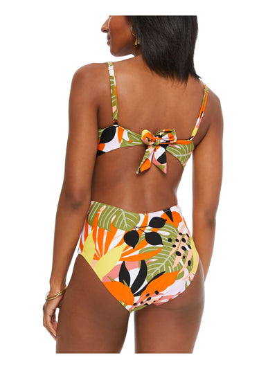 BAR III Women's Green Printed Removable Cups Deep V Neck Cutout Ring One Piece Swimsuit S