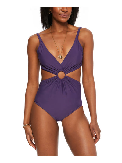 BAR III Women's Purple Ring Removable Cups Deep V Neck Monokini Swimsuit S