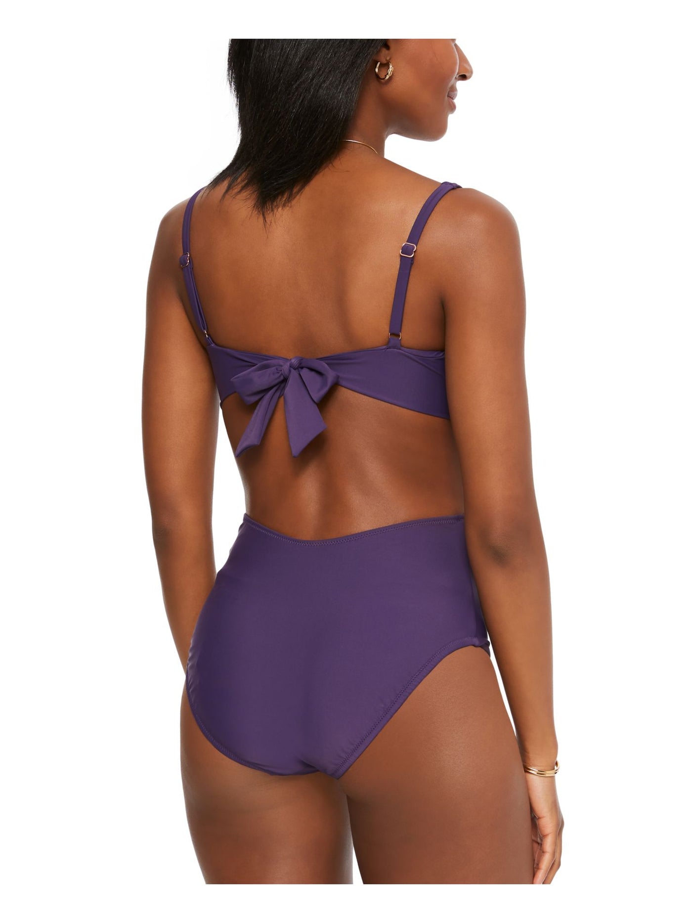 BAR III Women's Purple Ring Removable Cups Deep V Neck Monokini Swimsuit S