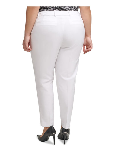 CALVIN KLEIN Womens White Stretch Zippered Slim-fit Mid-rise Wear To Work Straight leg Pants Plus 16W