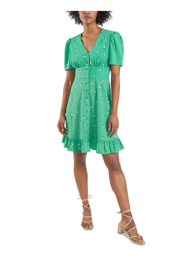 RILEY&RAE Womens Ruffled Button-front Short Sleeve V Neck Short Fit + Flare Dress