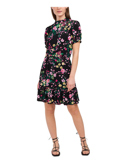 RILEY&RAE Womens Black Stretch Floral Mock Neck Above The Knee Party Fit + Flare Dress S