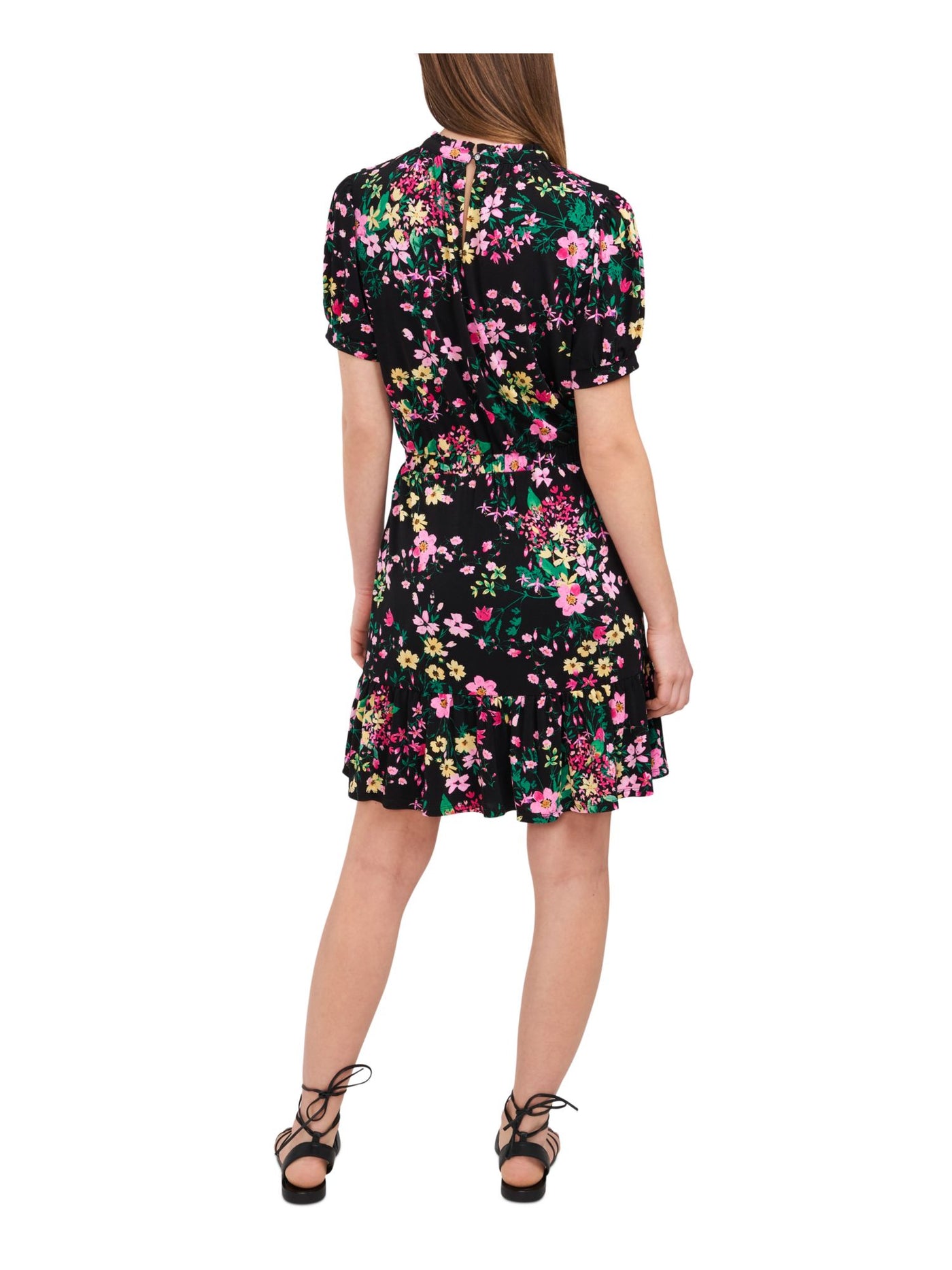 RILEY&RAE Womens Black Stretch Floral Mock Neck Above The Knee Party Fit + Flare Dress S