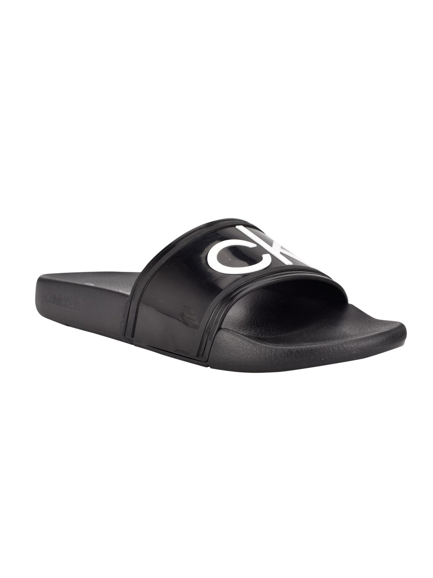 CALVIN KLEIN Mens Black Contrast Logo Padded Austin Round Toe Wedge Slip On Slide Sandals Shoes 10