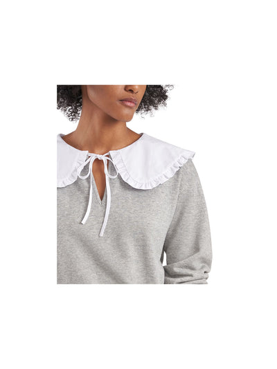 RILEY&RAE Womens Ruffled Ribbed Oversized-collar Keyhole-tie Long Sleeve Split Top