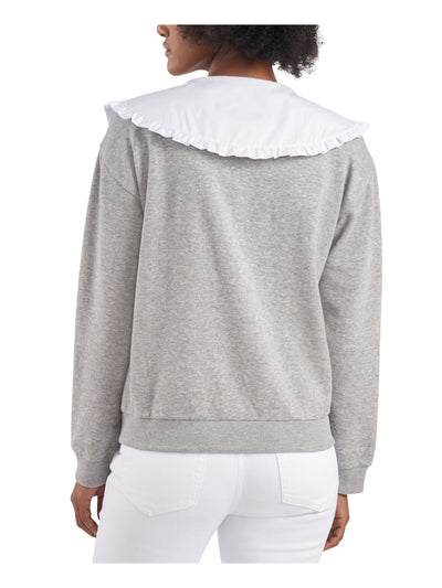 RILEY&RAE Womens Ruffled Ribbed Oversized-collar Keyhole-tie Long Sleeve Split Top