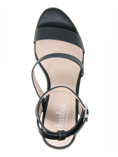 CHARLES BY CHARLES DAVID Womens Black Goring Asymmetrical Ankle Strap Padded Lightning Open Toe Wedge Buckle Espadrille Shoes 11 M