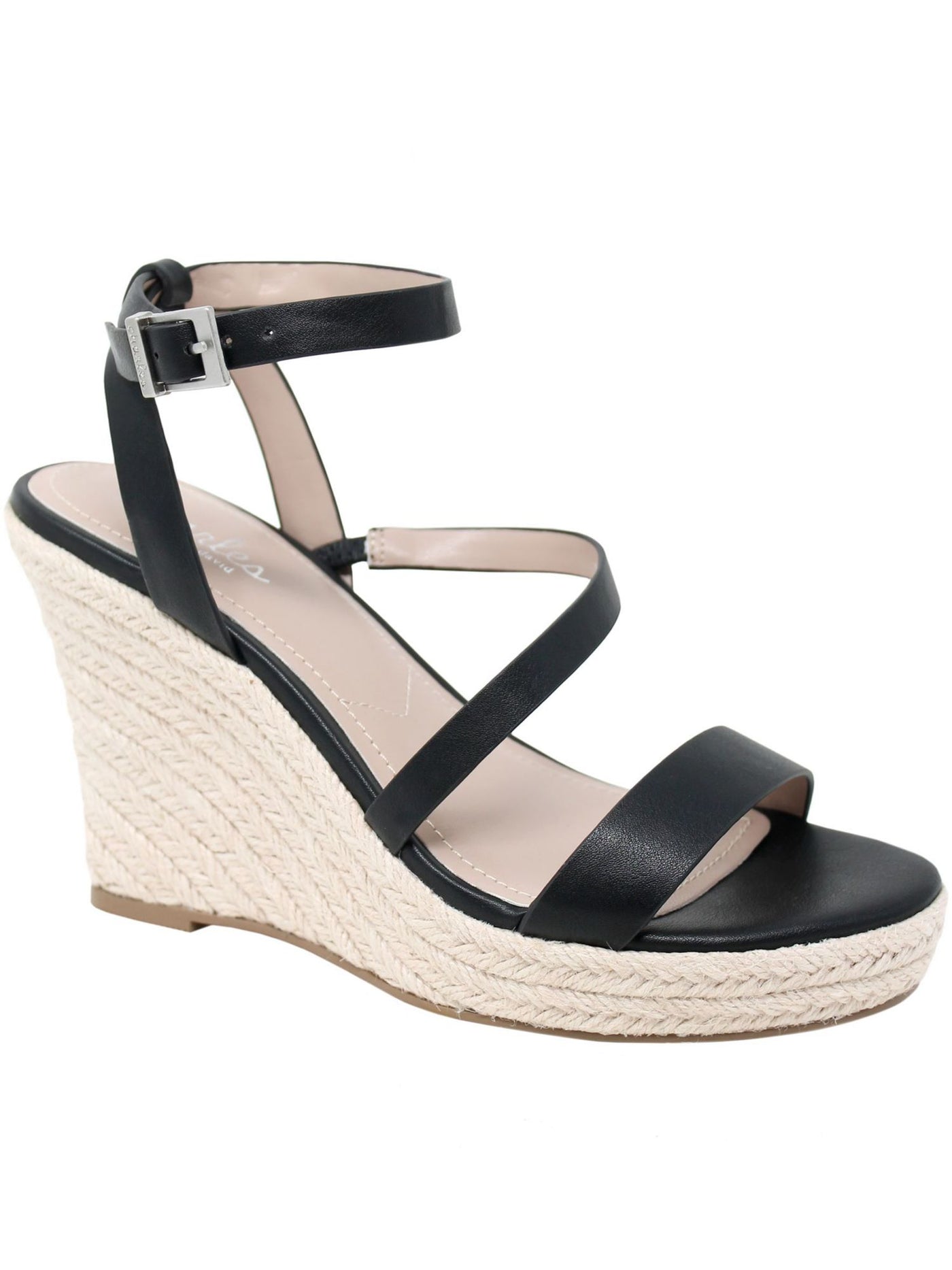 CHARLES BY CHARLES DAVID Womens Black Goring Asymmetrical Ankle Strap Padded Lightning Open Toe Wedge Buckle Espadrille Shoes 11 M