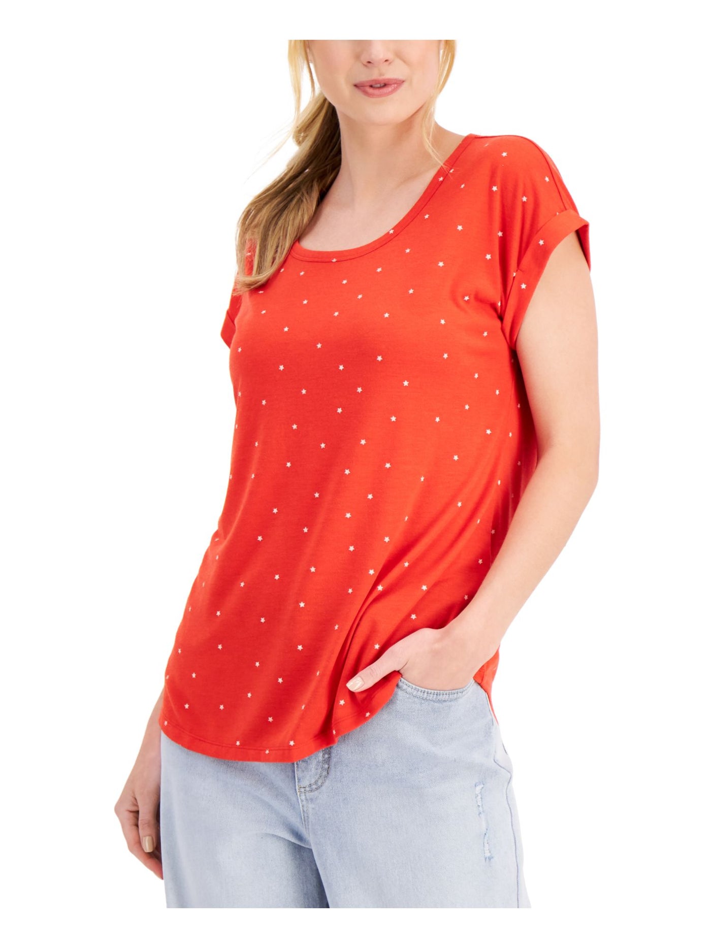 STYLE & COMPANY Womens Red Short Sleeve Round Neck T-Shirt L