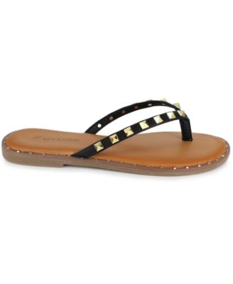 ZIGI SOHO Womens Black Metallic Studded Padded Patsye Round Toe Slip On Thong Sandals Shoes