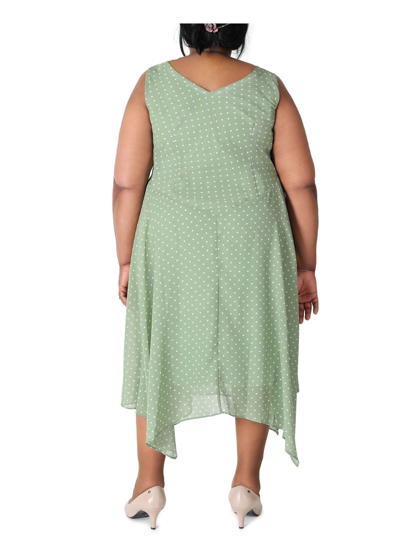 ROBBIE BEE Womens Green Polka Dot Sleeveless Cowl Neck Maxi Fit + Flare Dress Plus 16W