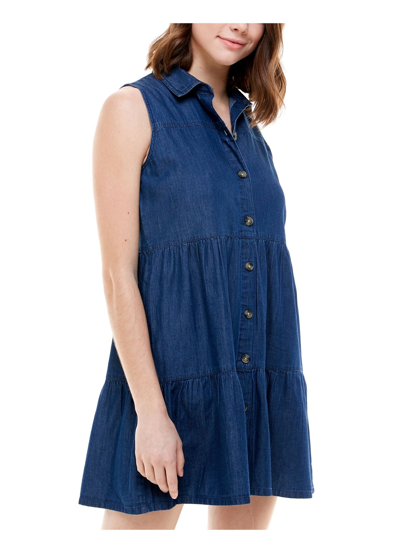 Rosie Harlow Womens Navy Denim Sleeveless Point Collar Short Shift Dress XS