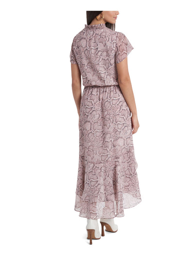 1. STATE Womens Pink Ruffled Smocked Tiered Sheer Lined Animal Print Flutter Sleeve Split Maxi Party Hi-Lo Dress XS