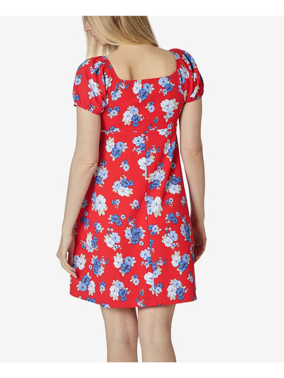 ULTRA FLIRT Womens Red Floral Short Sleeve Scoop Neck Mini Baby Doll Dress M