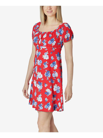 ULTRA FLIRT Womens Red Floral Short Sleeve Scoop Neck Mini Baby Doll Dress S
