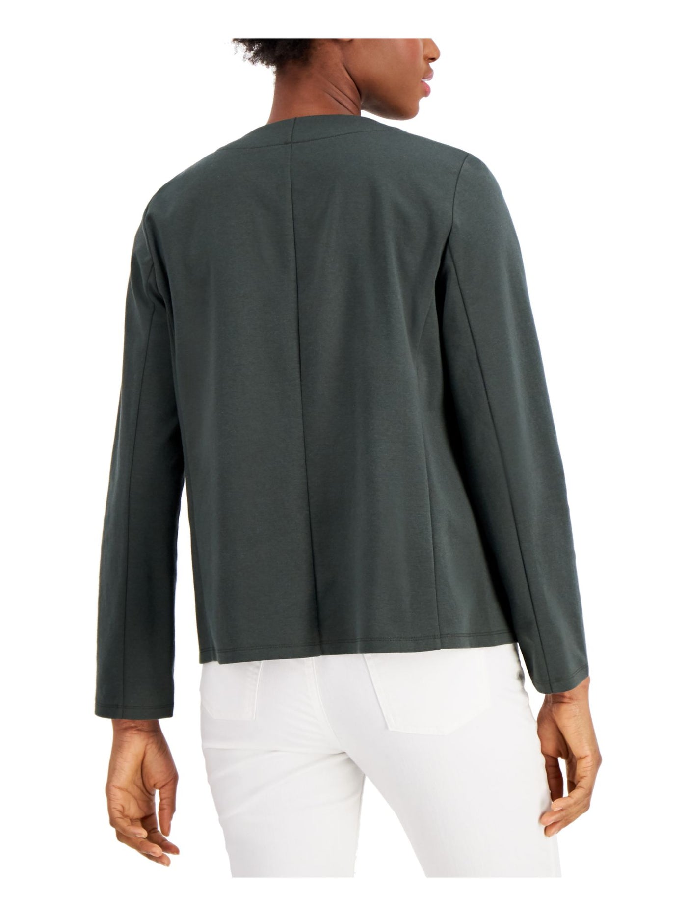 EILEEN FISHER Womens Green Pocketed Cardigan Long Sleeve Jewel Neck Wear To Work Zip Up Jacket Petites PS \ PP