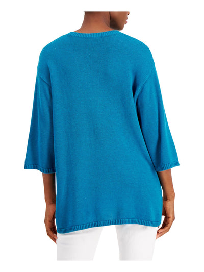 EILEEN FISHER Womens Teal Crew Neck Hi-Lo Sweater S