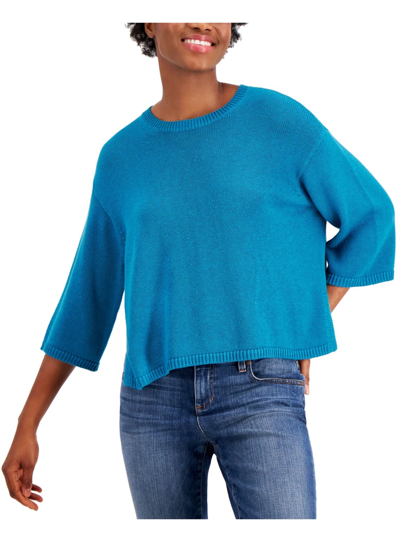 EILEEN FISHER Womens Turquoise Crew Neck Top M