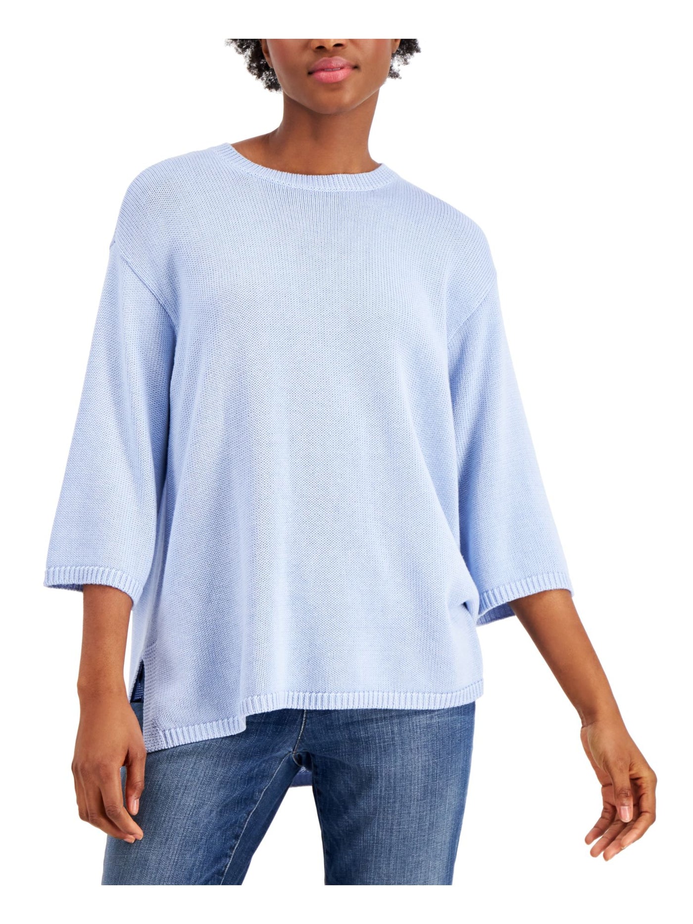 EILEEN FISHER Womens Light Blue Crew Neck Hi-Lo Sweater XS