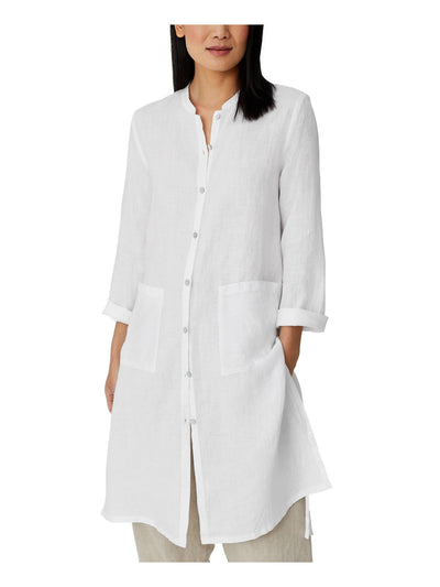 EILEEN FISHER Womens White Textured Pocketed Unlined Kimono Sleeve Mandarin Collar Button Down Jacket S\P