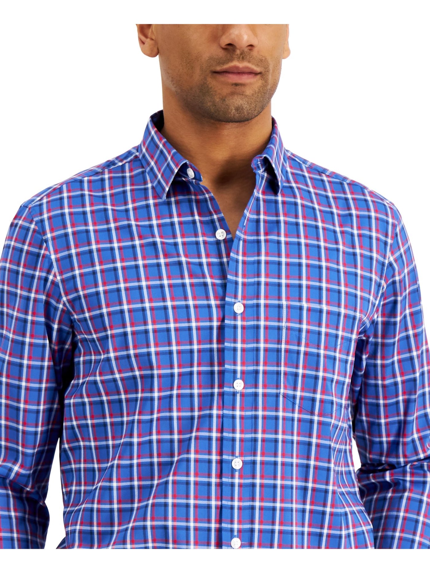 CLUBROOM Mens Blue Plaid Classic Fit Button Down Stretch Casual Shirt M