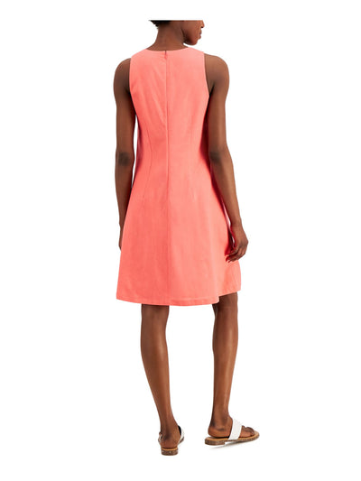 ANNE KLEIN Womens Coral Zippered Unlined Sleeveless V Neck Above The Knee A-Line Dress S