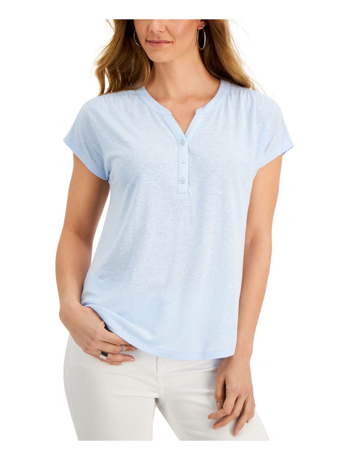 STYLE & COMPANY Womens Light Blue Short Sleeve Top S