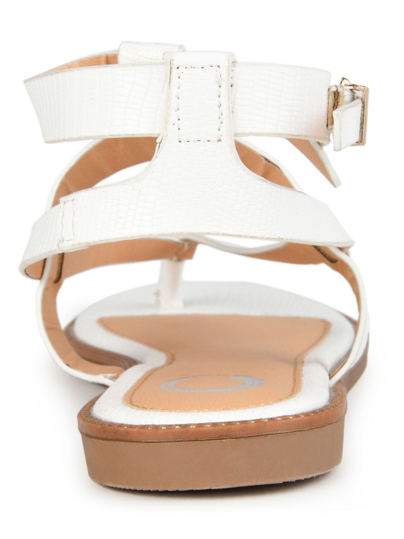 JOURNEE COLLECTION Womens White Textured Ankle Strap Padded Strappy Tangie Round Toe Buckle Thong Sandals Shoes 8.5