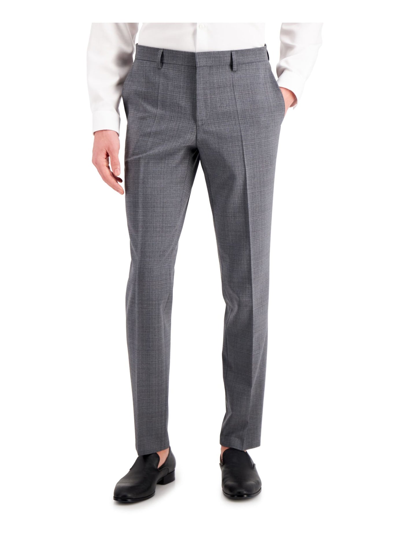 HUGO BOSS Mens Boss Red Label Gray Flat Front, Tapered, Multi-Check Slim Fit Stretch Suit Separate Pants 40R